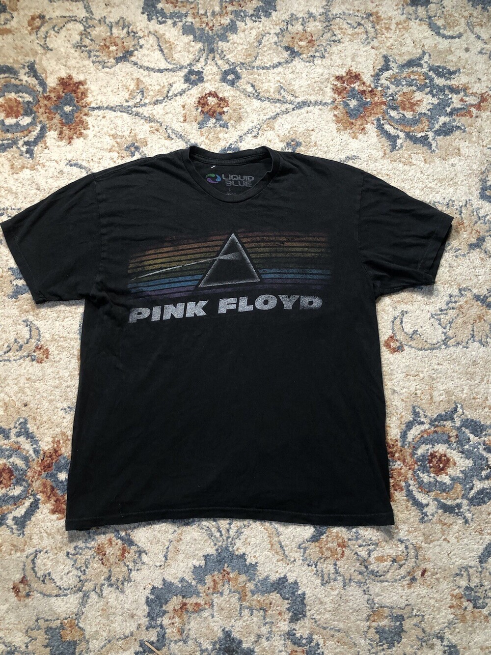 Pink Floyd Dark Side Of The Moon T-Shirt Size L Tie-Dye Liquid Blue Graphic Tee